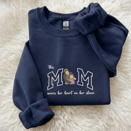 Mom Wears Her Heart Embroidered Sweatshirt