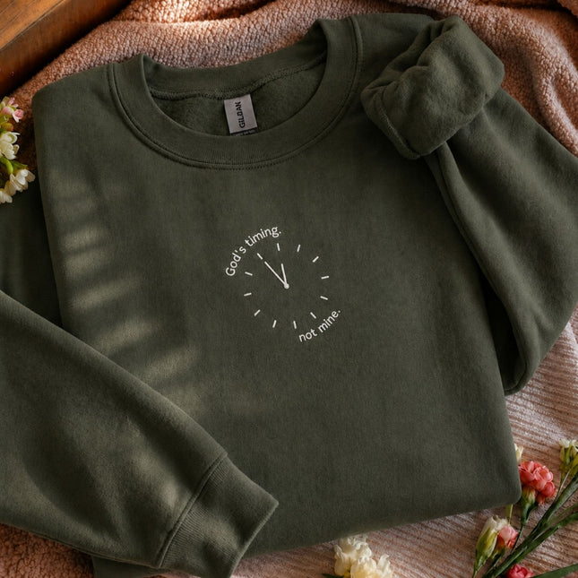 God's Timing Not Mine Embroidered Sweatshirt