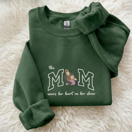 Mom Wears Her Heart Embroidered Sweatshirt