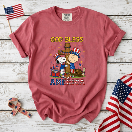 Comfort Colors God Bless America Patriotic Friends Cross T-Shirt