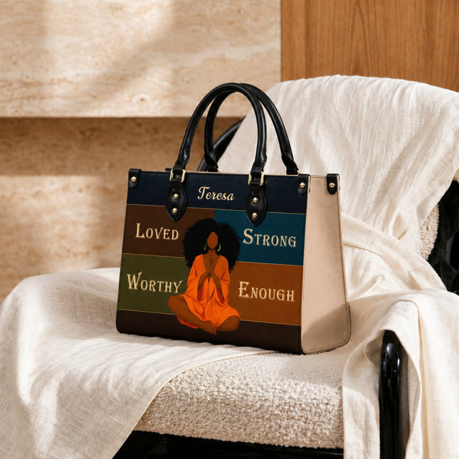 Personalized Loved Strong Worthy Enough Leather Handbag