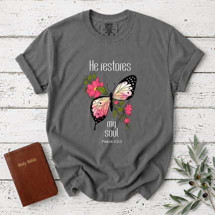 Comfort Colors He Restores My Soul Butterfly T-Shirt