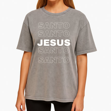 Vintage Mineral Wash Tee SANTO JESUS Stacked Design