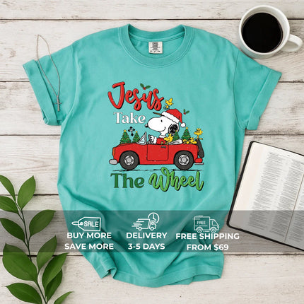 Jesus Takes The Wheel Snoopy Comfort Color T-Shirt