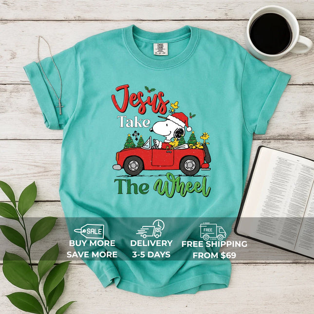 Jesus Takes The Wheel Snoopy Comfort Color T-Shirt