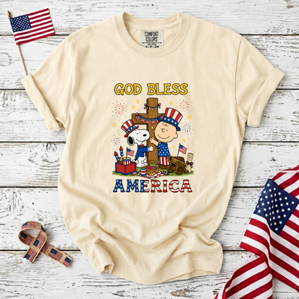 Comfort Colors God Bless America Patriotic Friends Cross T-Shirt