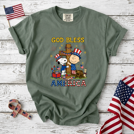 Comfort Colors God Bless America Patriotic Friends Cross T-Shirt