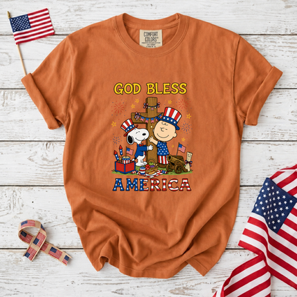 Comfort Colors God Bless America Patriotic Friends Cross T-Shirt