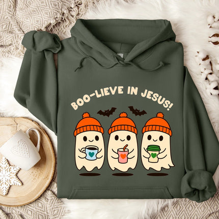 Boo-live in Jesus Cute Ghost Gildan Hoodie