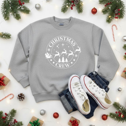 Christmas Crew Santa's Reindeer Sleigh Christmas Sweatshirt for Kids
