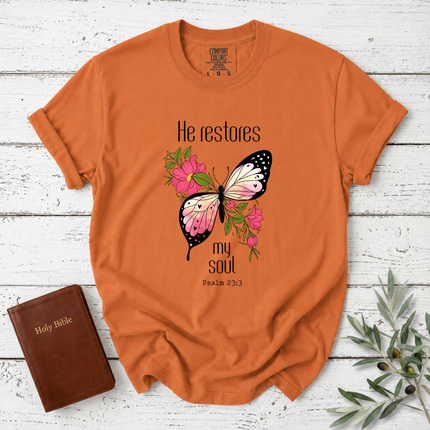 Comfort Colors He Restores My Soul Butterfly T-Shirt