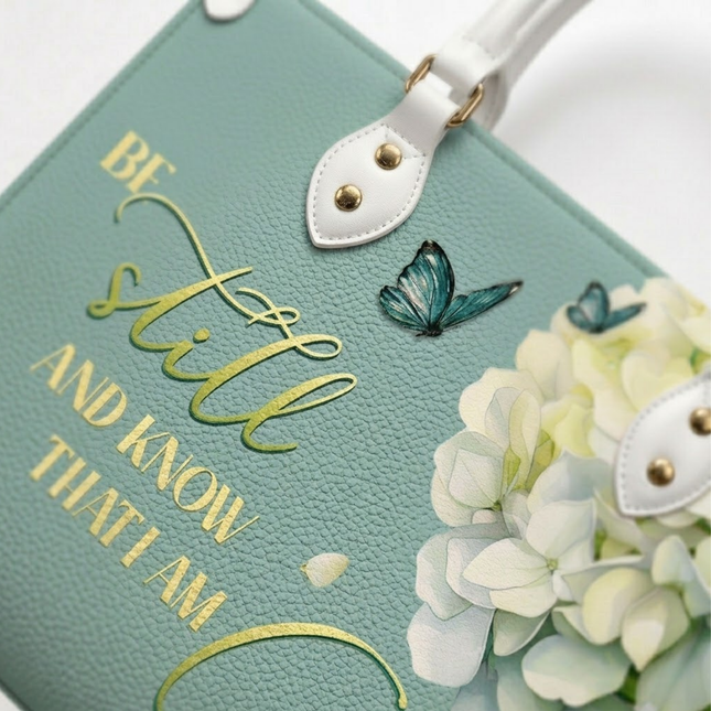 Be Still And Know That I Am God Hydrangea Christian Leather Handbag