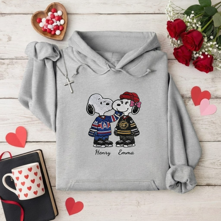 Embroidered Hockey Couple Hoodie