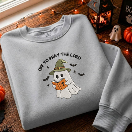 Spooky Off To Pray A Lord Halloween Embroidered Sweatshirt