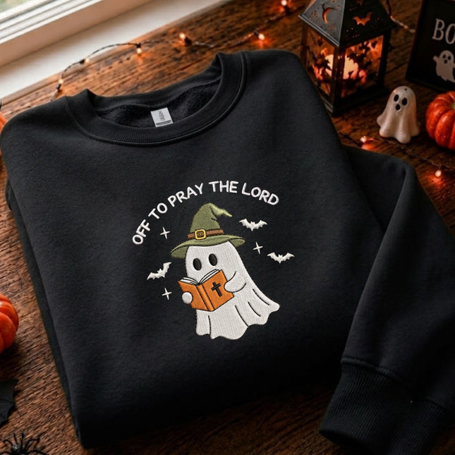 Spooky Off To Pray A Lord Halloween Embroidered Sweatshirt