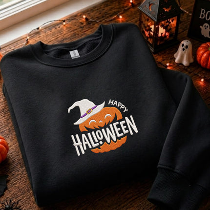 Happy Halloween Pumpkin Embroidered Sweatshirt