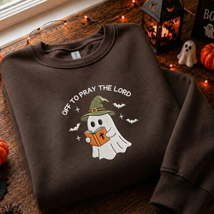 Spooky Off To Pray A Lord Halloween Embroidered Sweatshirt