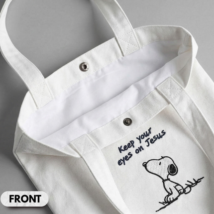 Keep Your Eyes On Jesus Embroidered Tote Bag