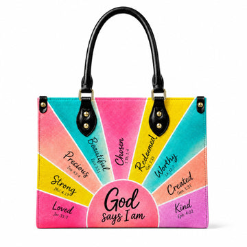 God Says I Am Bible Verse Leather Handbag