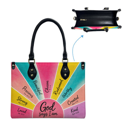 God Says I Am Bible Verse Leather Handbag