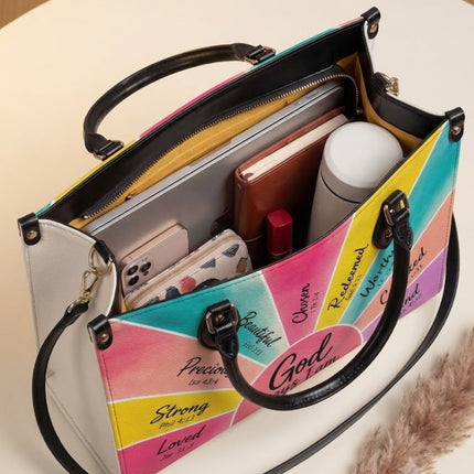 God Says I Am Bible Verse Leather Handbag