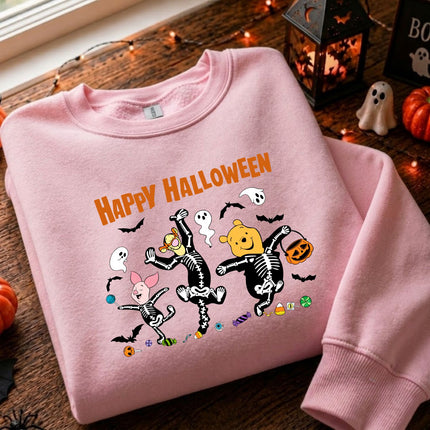 Cute Halloween Pooh Friends Skeleton Dance Sweatshirt