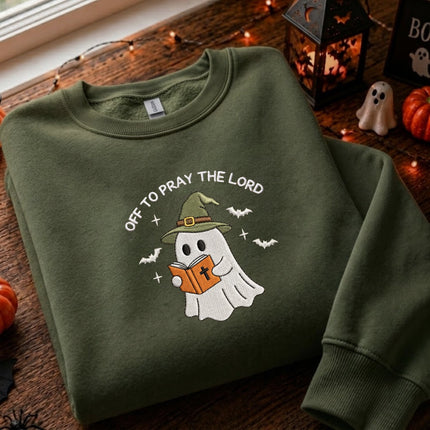 Spooky Off To Pray A Lord Halloween Embroidered Sweatshirt