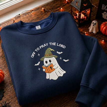 Spooky Off To Pray A Lord Halloween Embroidered Sweatshirt