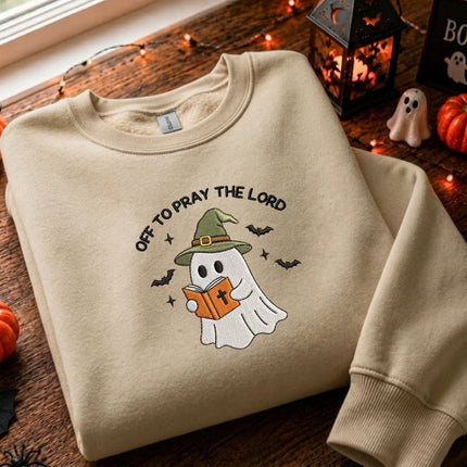 Spooky Off To Pray A Lord Halloween Embroidered Sweatshirt