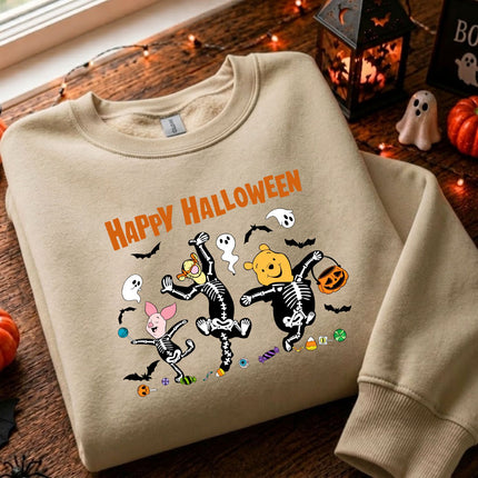 Cute Halloween Pooh Friends Skeleton Dance Sweatshirt