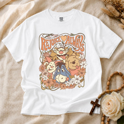 Comfort Colors Retro Floral Pooh Friends Rejoice Always T-shirt
