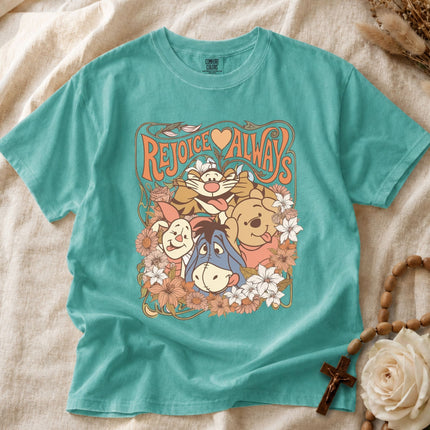 Comfort Colors Retro Floral Pooh Friends Rejoice Always T-shirt