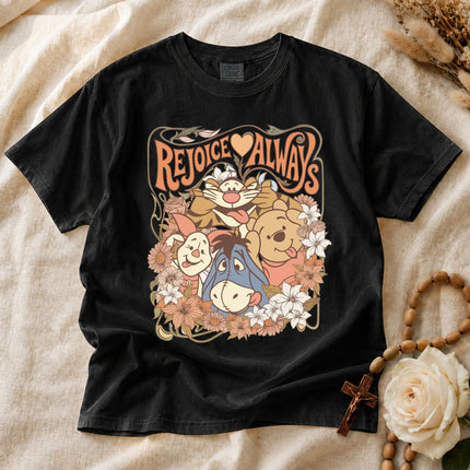 Comfort Colors Retro Floral Pooh Friends Rejoice Always T-shirt