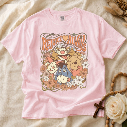 Comfort Colors Retro Floral Pooh Friends Rejoice Always T-shirt