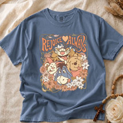 Comfort Colors Retro Floral Pooh Friends Rejoice Always T-shirt