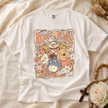 Comfort Colors Retro Floral Pooh Friends Rejoice Always T-shirt