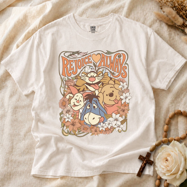 Comfort Colors Retro Floral Pooh Friends Rejoice Always T-shirt
