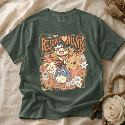 Comfort Colors Retro Floral Pooh Friends Rejoice Always T-shirt