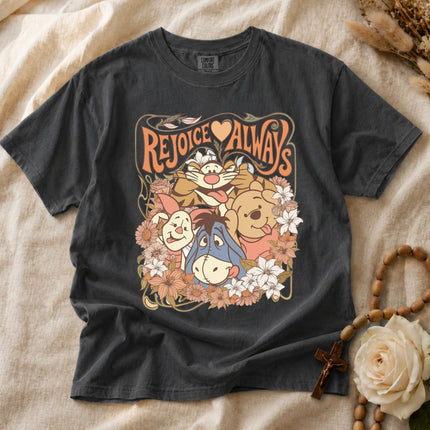 Comfort Colors Retro Floral Pooh Friends Rejoice Always T-shirt