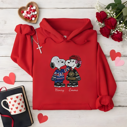 Embroidered Hockey Couple Hoodie