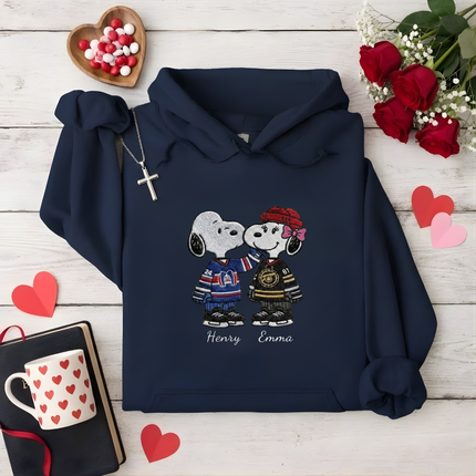Embroidered Hockey Couple Hoodie
