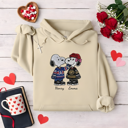 Embroidered Hockey Couple Hoodie