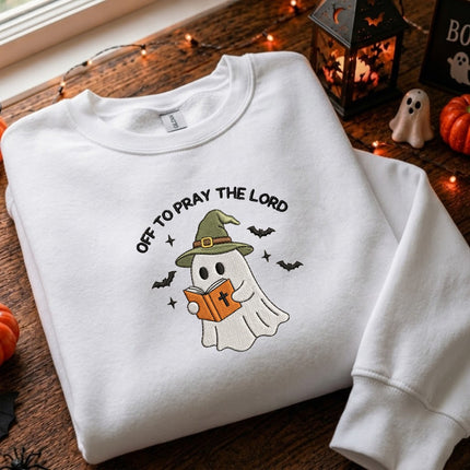 Spooky Off To Pray A Lord Halloween Embroidered Sweatshirt