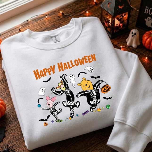 Cute Halloween Pooh Friends Skeleton Dance Sweatshirt