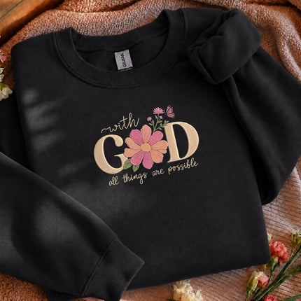 With God All Things Are Possible Embroidered Sweatshirt