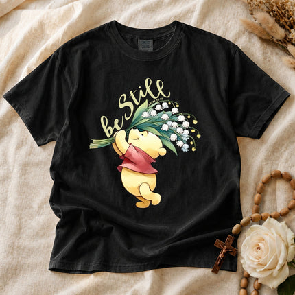 Comfort Colors Winnie The Pooh Be Still Psalm 4610 Floral T-shirt