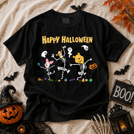 Comfort Colors Cute Halloween Pooh Friends Skeleton Dance T-shirt