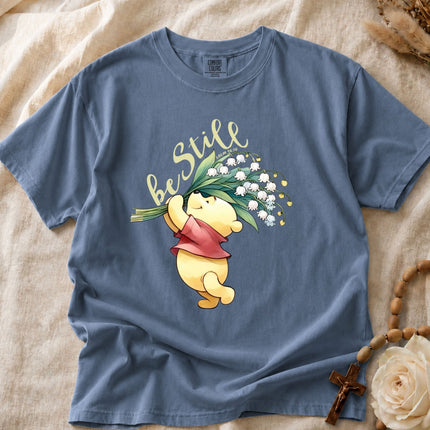 Comfort Colors Winnie The Pooh Be Still Psalm 4610 Floral T-shirt