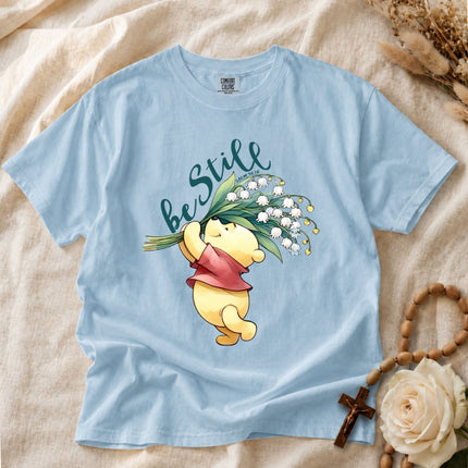 Comfort Colors Winnie The Pooh Be Still Psalm 4610 Floral T-shirt