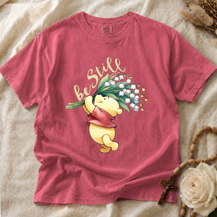 Comfort Colors Winnie The Pooh Be Still Psalm 4610 Floral T-shirt